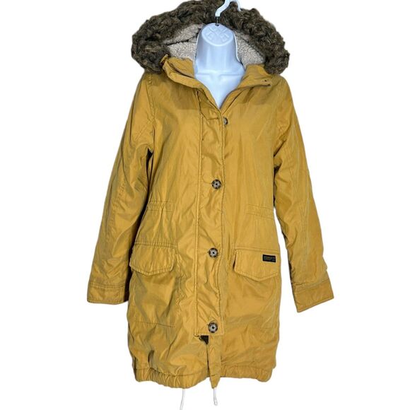 Womens Abercrombie & Fitch Sherpa Fur Lined Parka Jacket Size S Small Mustard